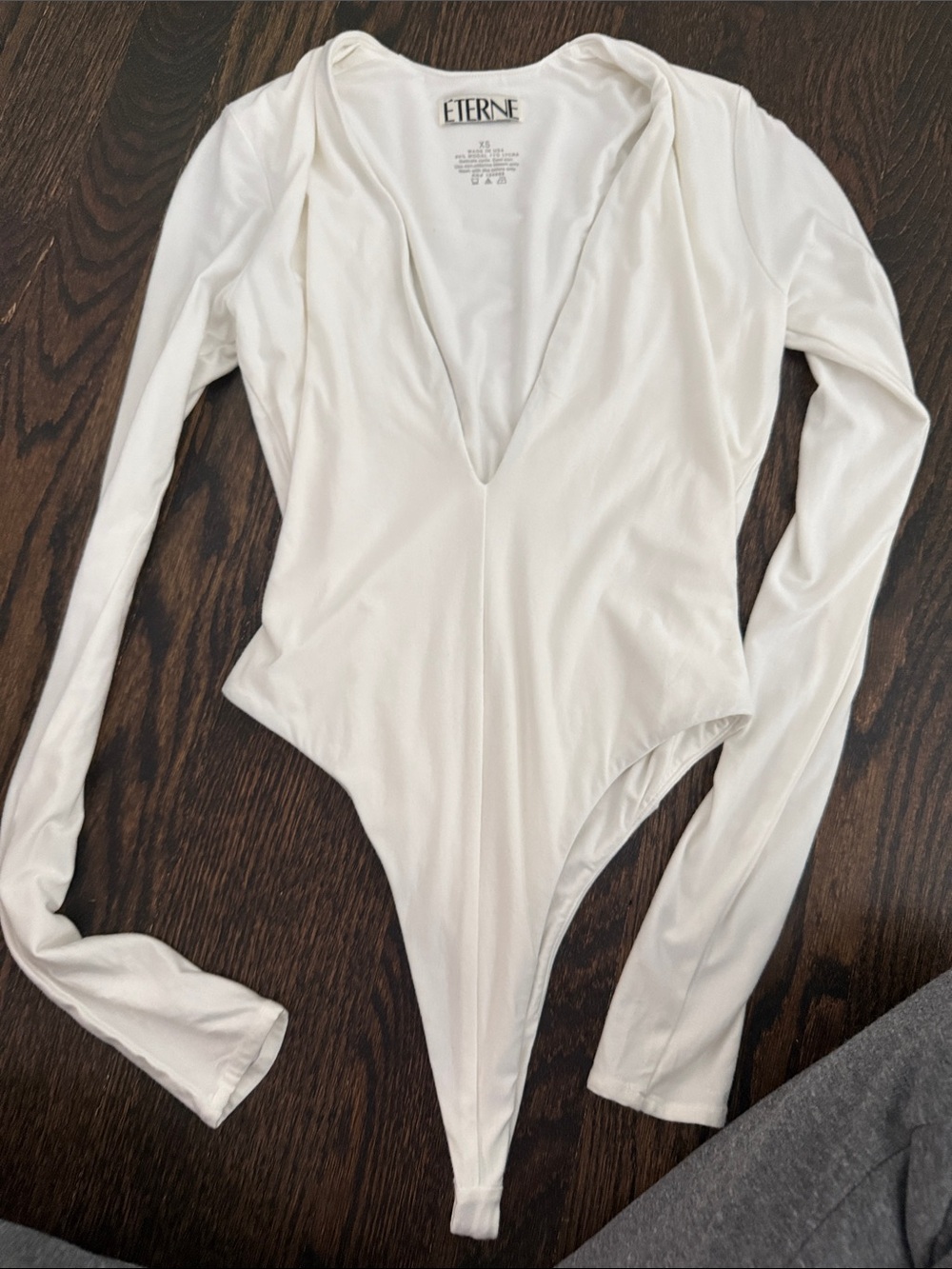 Eterne Cream Long-Sleeve Deep V Bodysuit